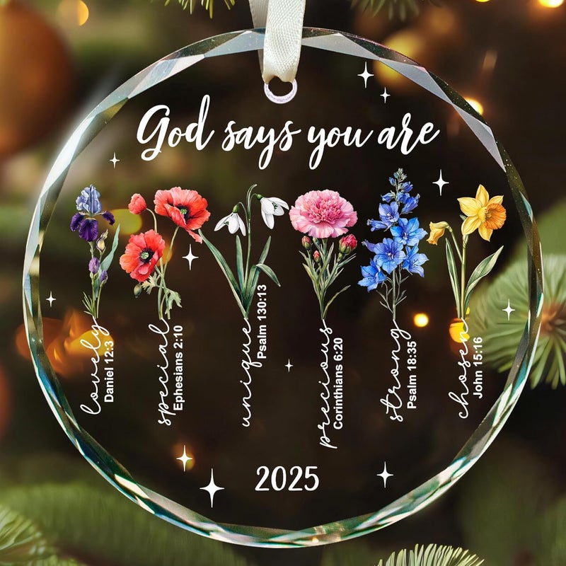 TEEBIM Christian Christmas Ornaments - Religious Christmas Ornaments for Women - Christian Gifts for Women - Religious Bible Verse Jesus Inspirational Faith Ornament for Tree - Glass Ornament - Image 1